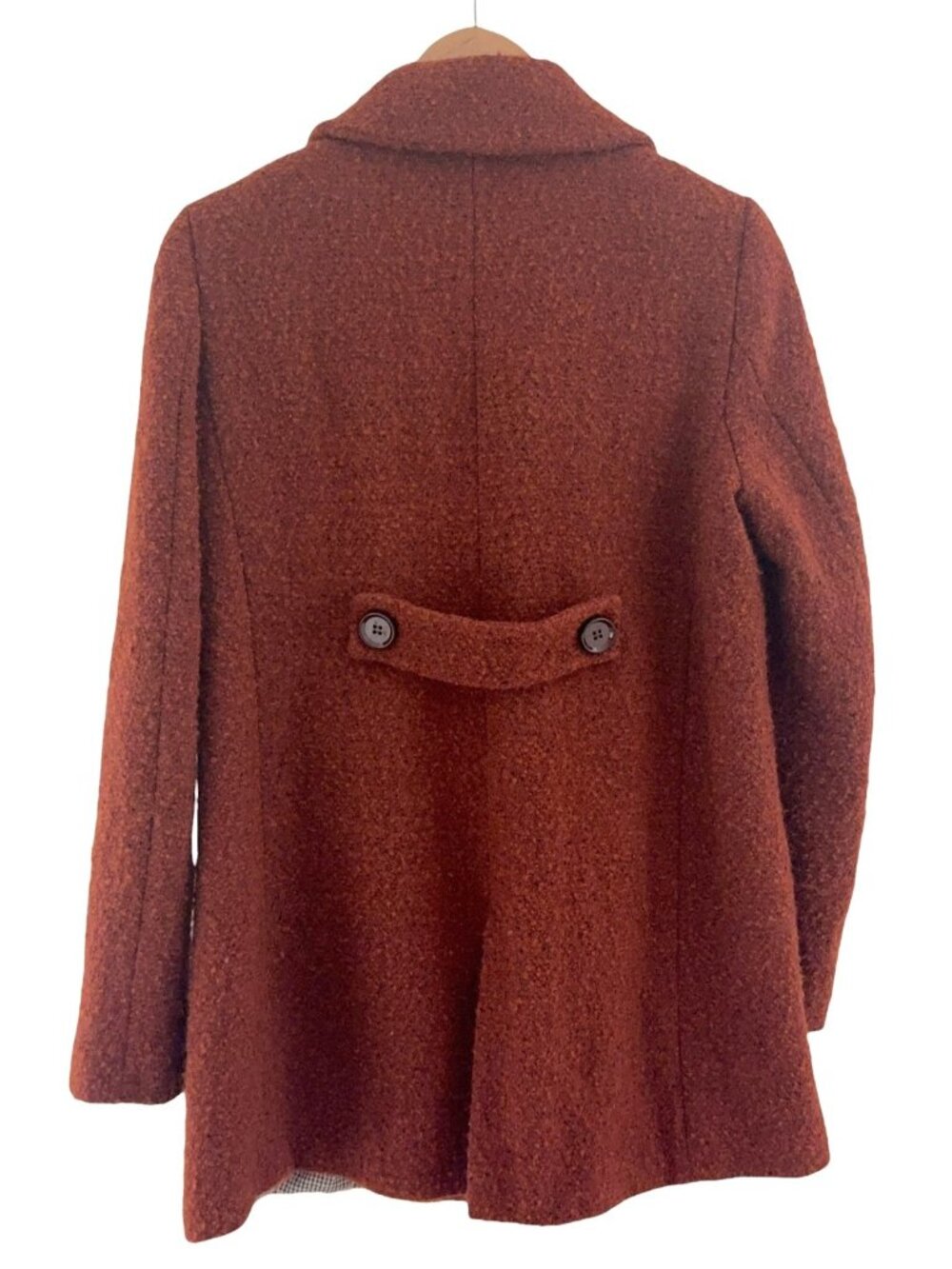 Zara Outerwear Brown Double Breasted Boucle Coat Pockets Size L Jacket Peacoat - Picture 15 of 16